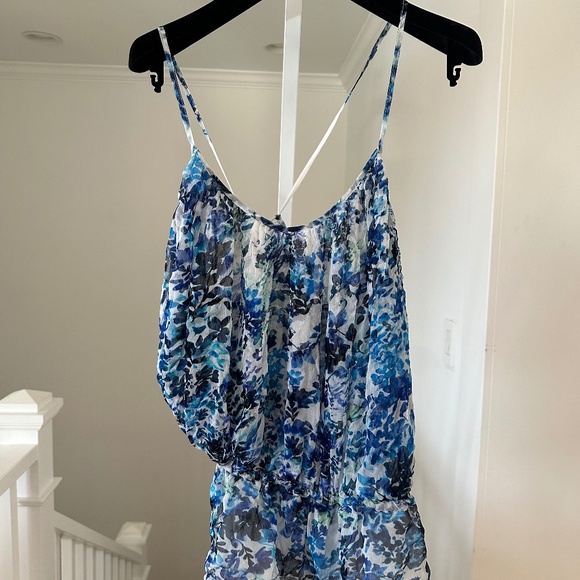 NWT Boho Blue & White Floral Top Flowy Top with Navy Tassels Size Small TRYB - Picture 3 of 11